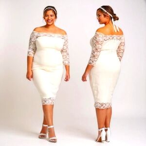 TORRID Special Occasion Ivory Lace Off Shoulder BodyCon Dress